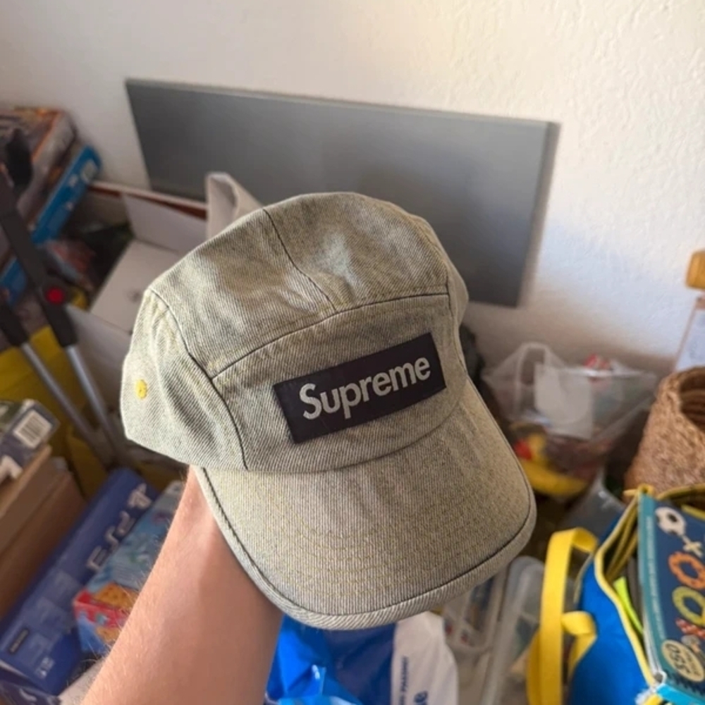 Supreme Olive Five-Panel Camp Cap with Black Logo Patch
